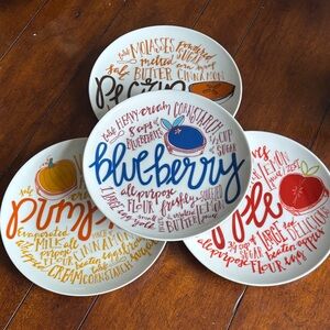 Crate and Barrel Colorful Seasonal Pie Recipe Plate Set of 4